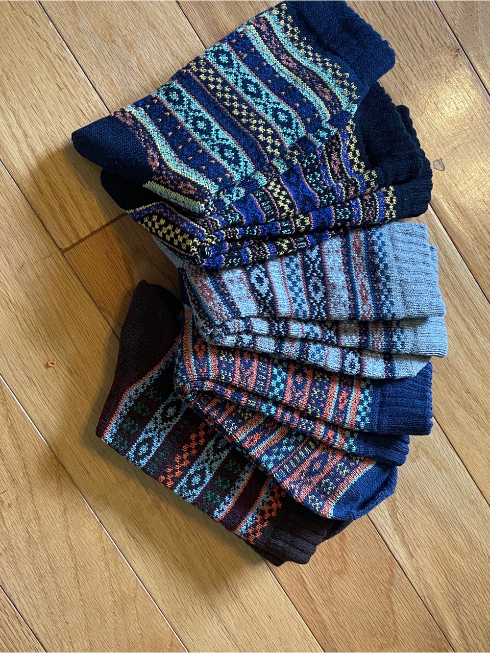 Men's Fair Isle Crew Socks - Navy, Gray, Brown Multi-Color